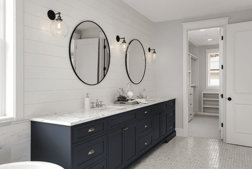 Elegant mirrors in bathroom